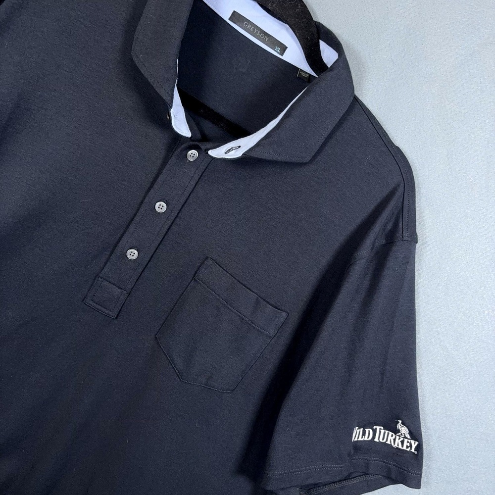 Greyson Polo Shirt Mens XL Black Wild Turkey Logo Pocket Stretch Lightweight